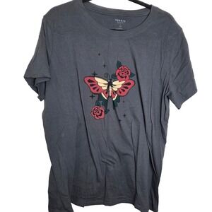 Torrid Butterfly Rose Tattoo Graphic‎ Tee Classic Fit Floral Plus 1X Plus Size